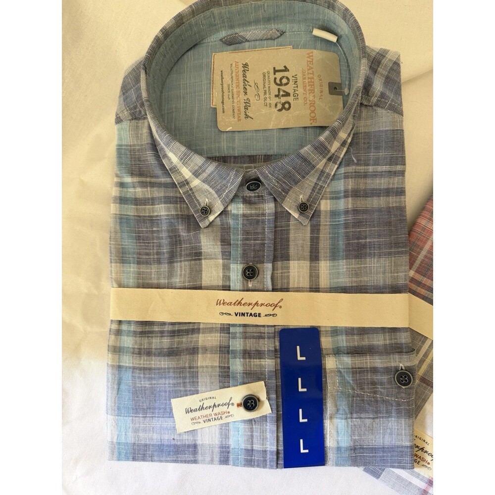 Original Weatherproof Vintage Men's Plaid Button Down Shirt Size L NWT Lot 2 SS - Picture 4 of 6